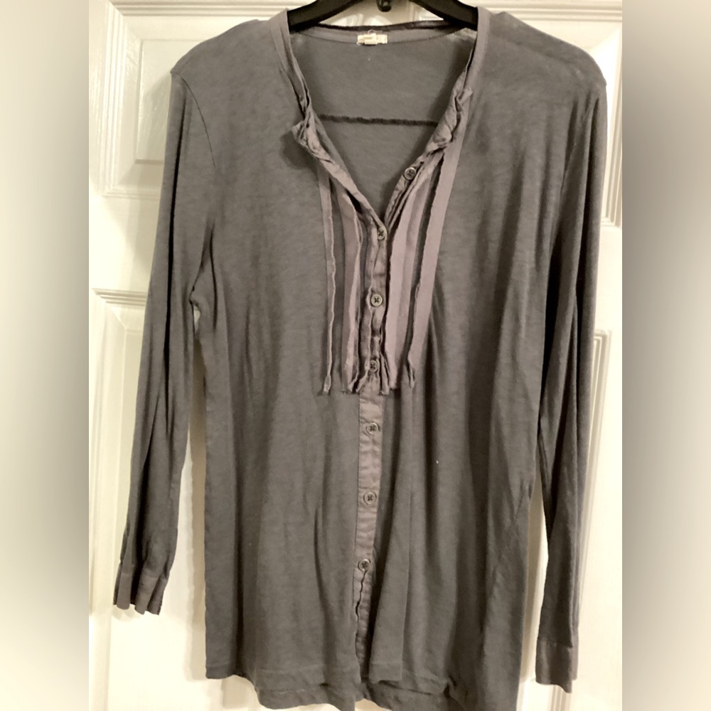 J Crew Gray Ruched Front T-shirt Size Large